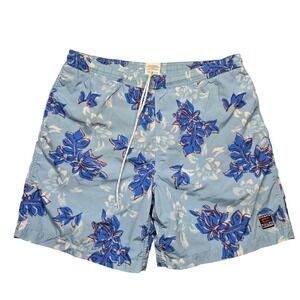 Chaps Ralph‎ Lauren Swim Trunks Mens Large Blue Hawaiian Floral Mesh Lined Beach